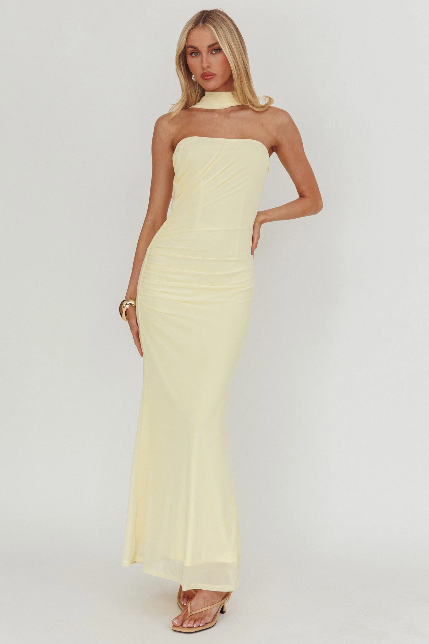 Truth Be Told Reverse Halter Maxi Dress Butter - Image 4