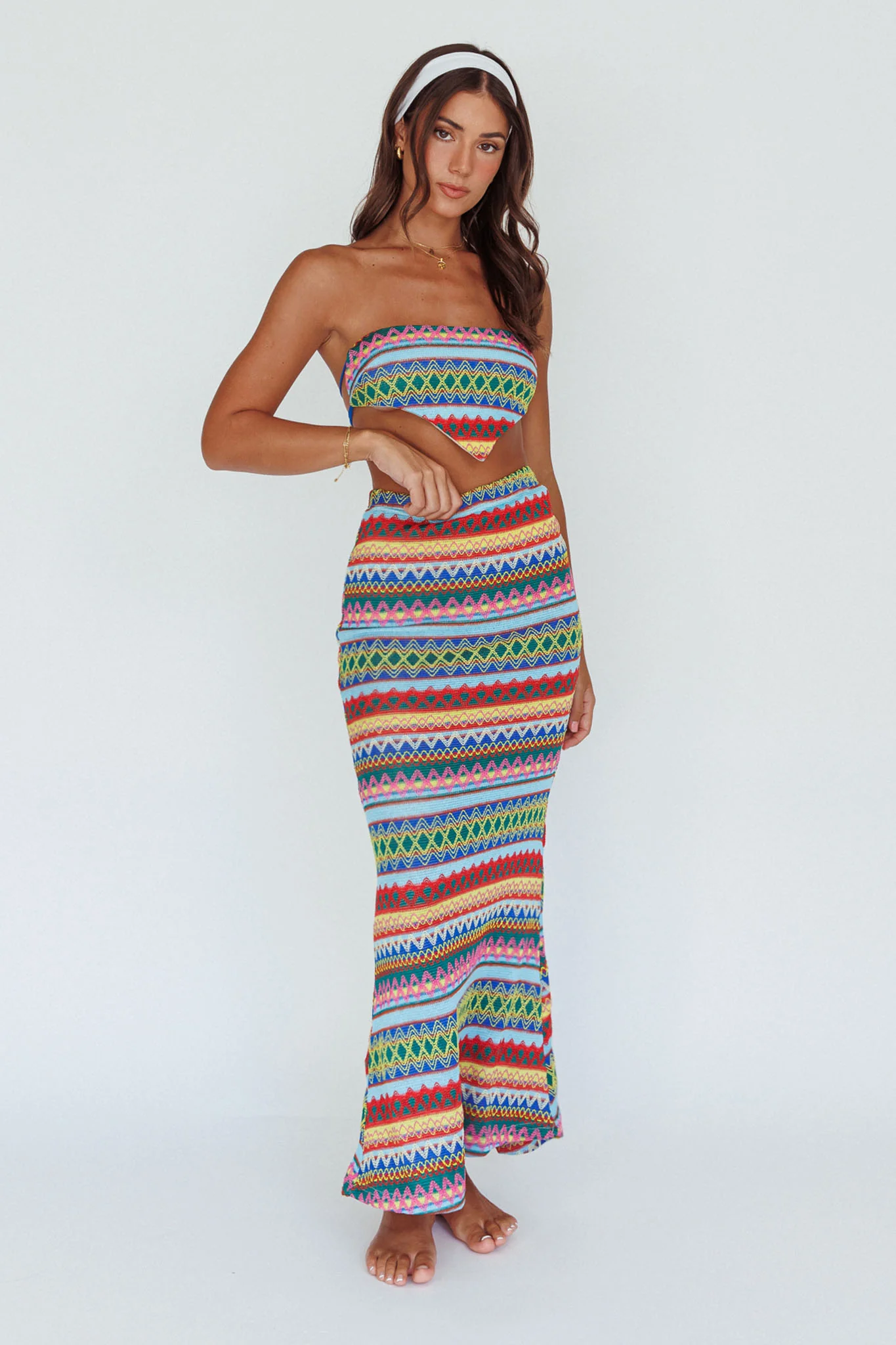 Tulum Knit Midi Skirt Blue Multi - Image 6