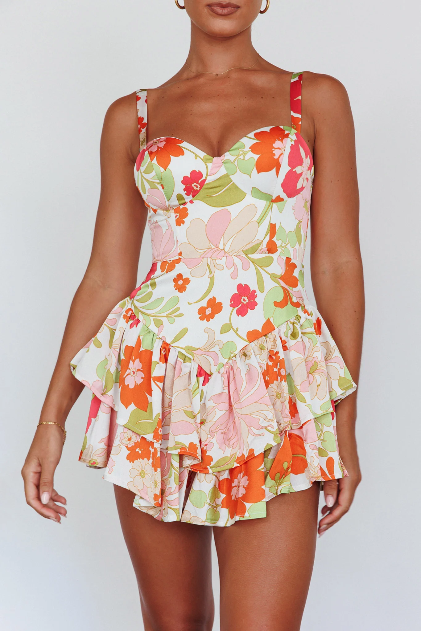 Tuscan Summer Flounce Romper Floral White - Image 4