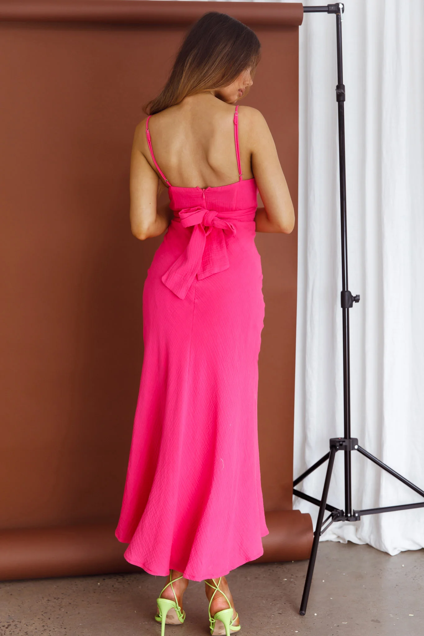 Twin Flame Drawstring Bust Midi Dress Hot Pink - Image 2