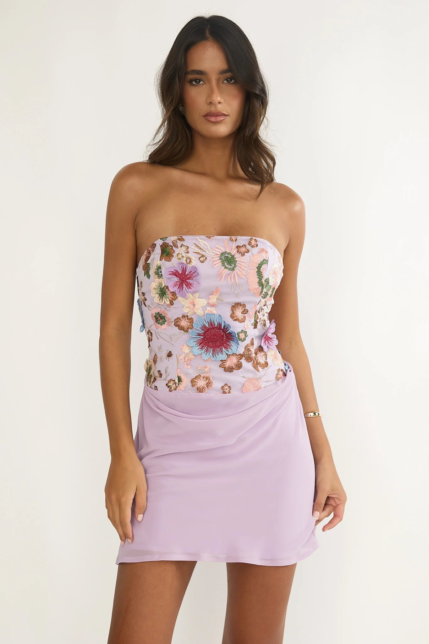 Ulyssia Strapless Floral Embellished Mini Dress Purple - Image 5
