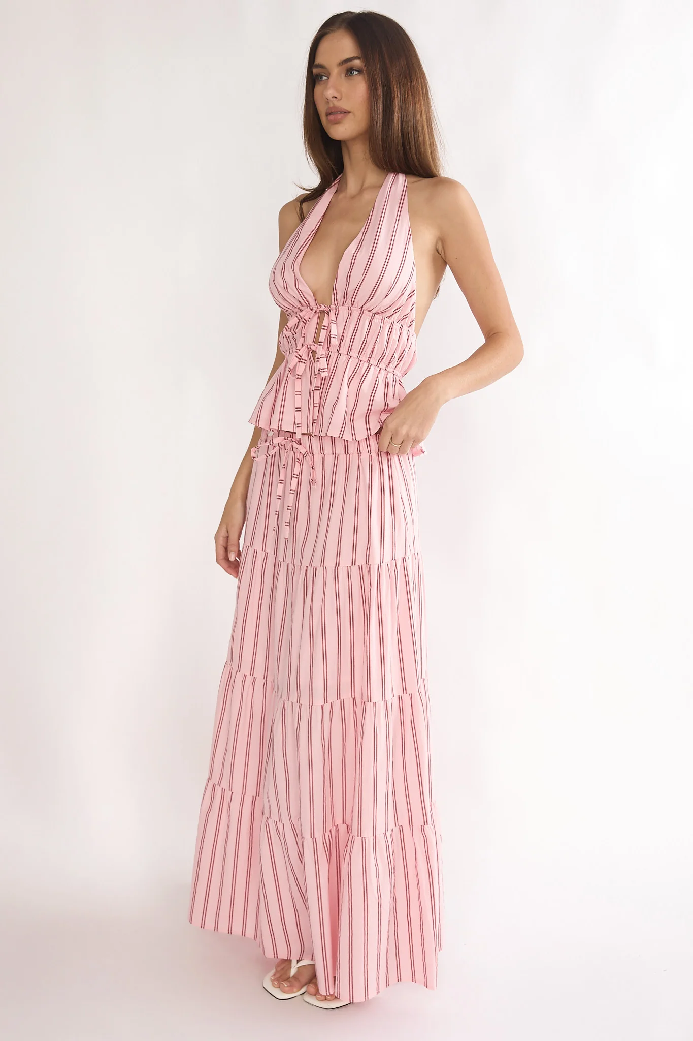 Under The Moons A-Line Maxi Skirt Stripe Pink - Image 6