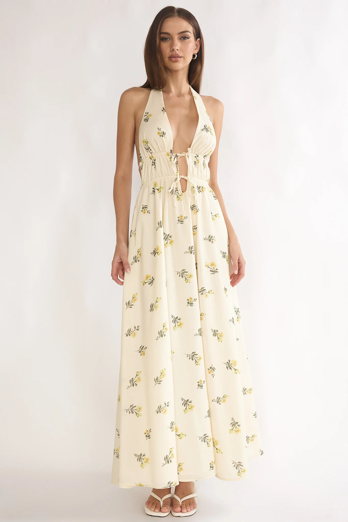 Under The Moons Tied Front Maxi Dress Floral Yellow - Image 5