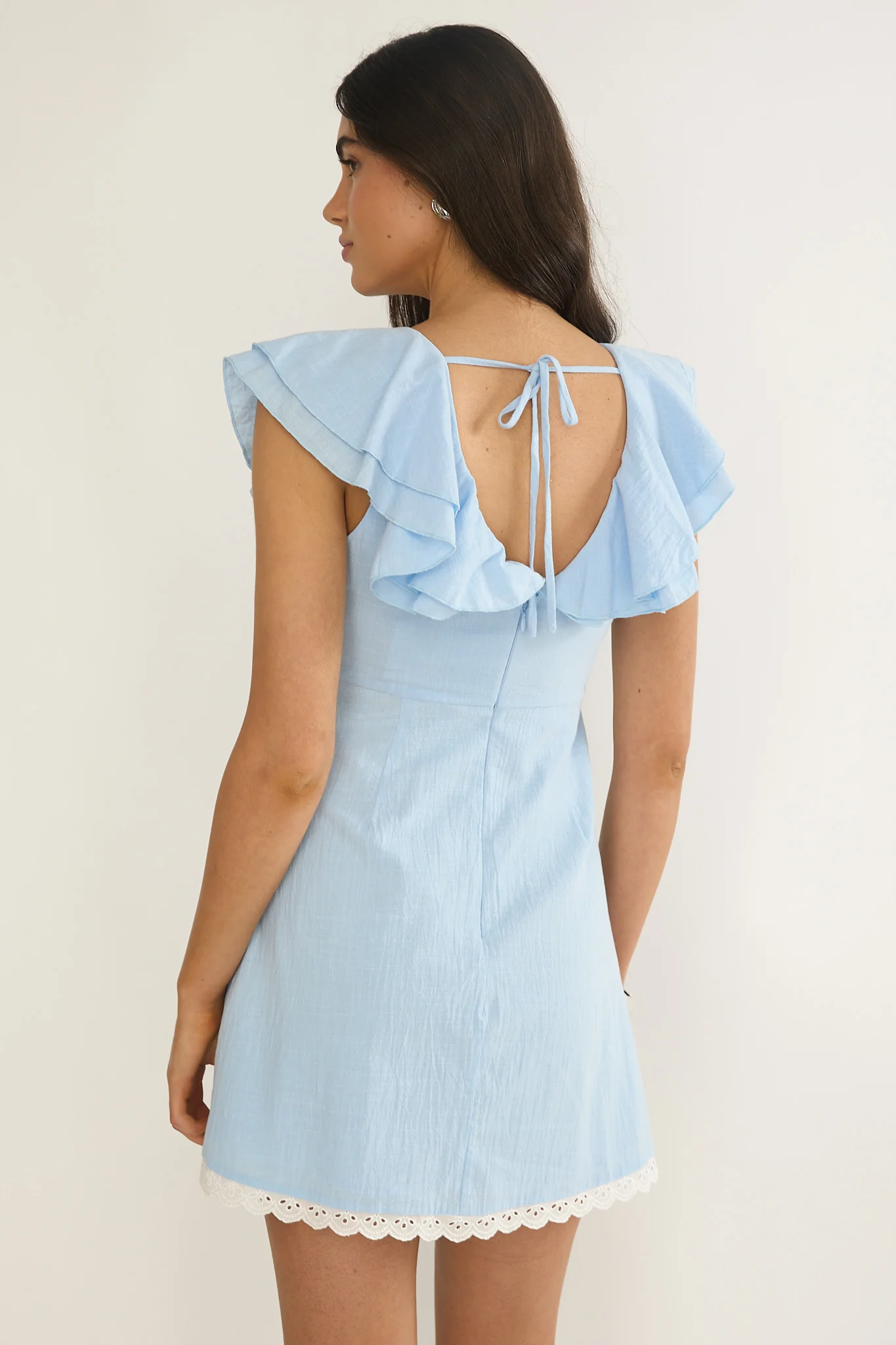 Unpredictable Layered Ruffle Neckline Mini Dress Blue - Image 2