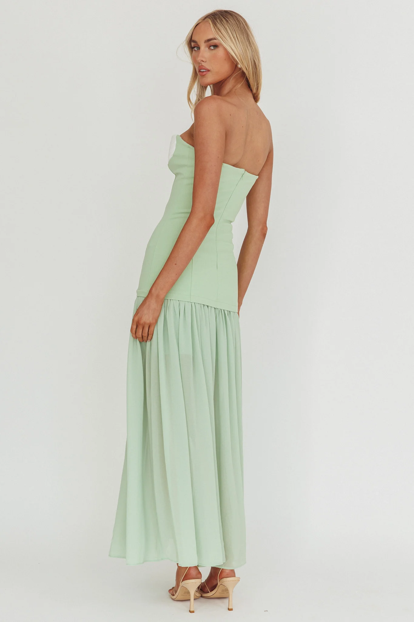 Unspoken Sweetheart Neckline Sheer Hem Maxi Dress Sage - Image 2