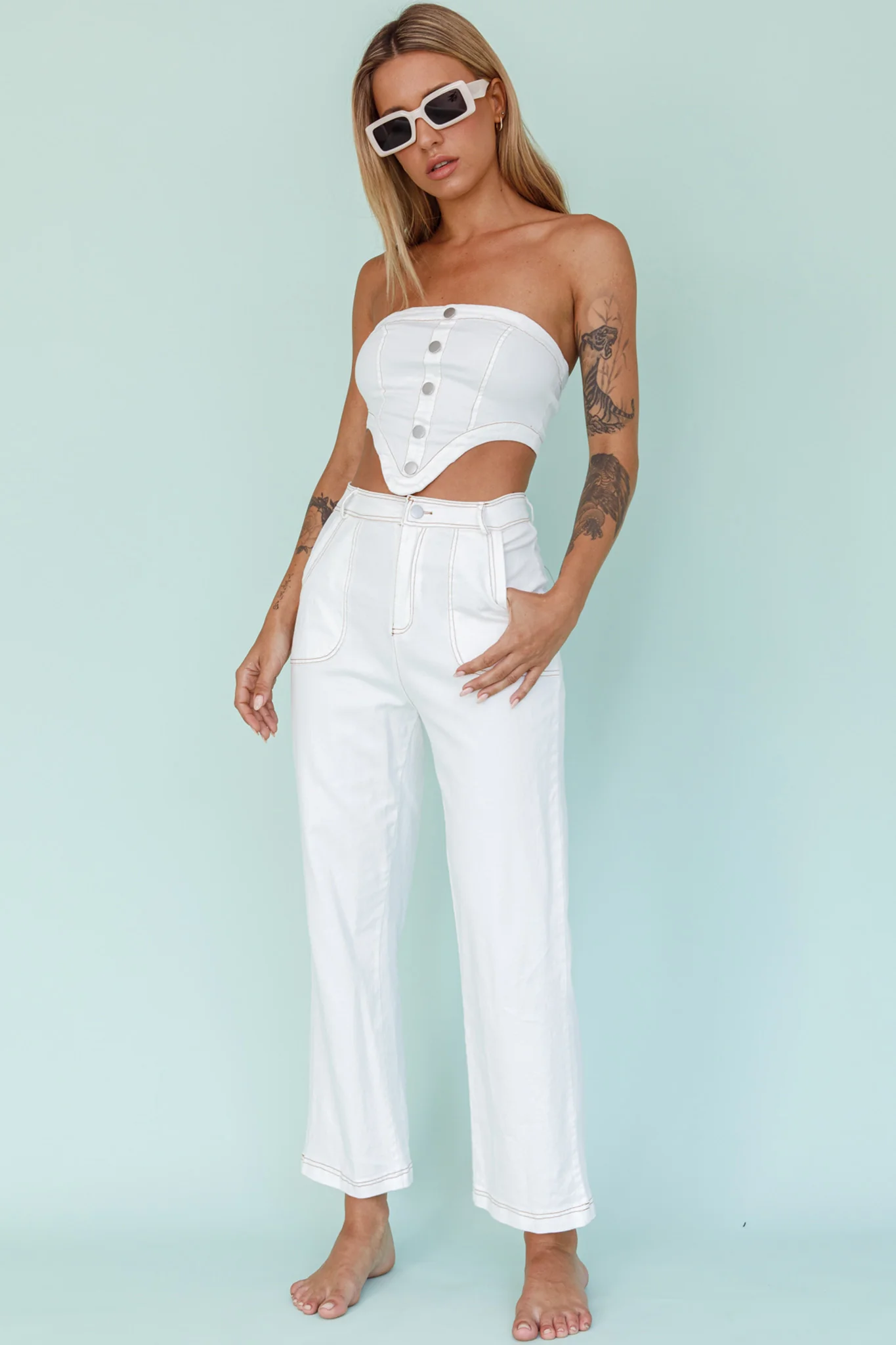 Uptown Strapless Crop Top White - Image 5