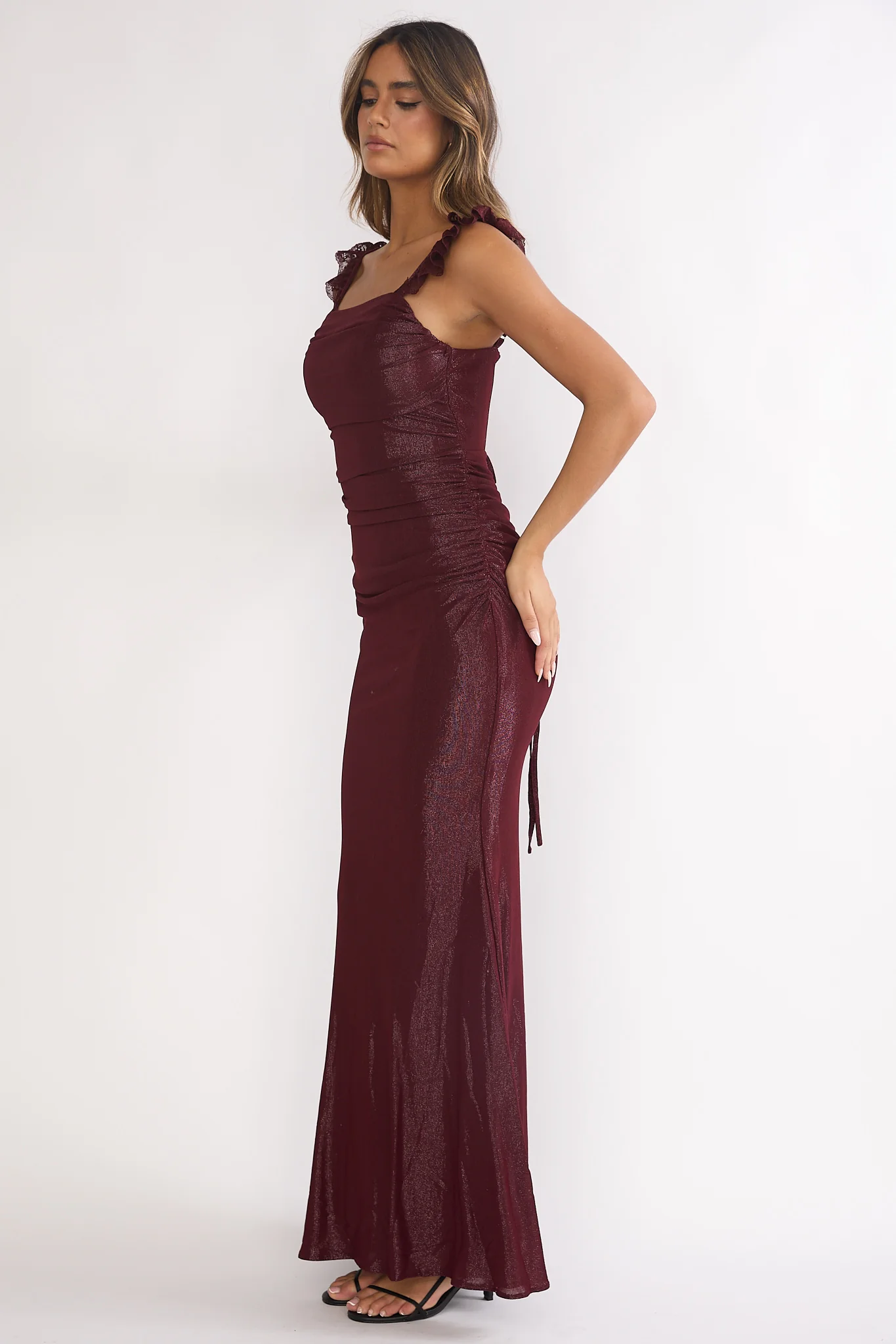 Valara Lace-Up Back Maxi Dress Wine - Image 2