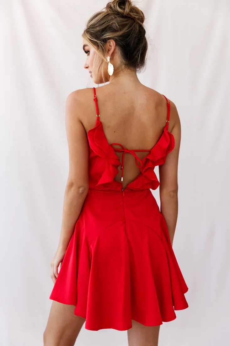 Valley Ruffle Tie-Up Back Dress Red - Image 3