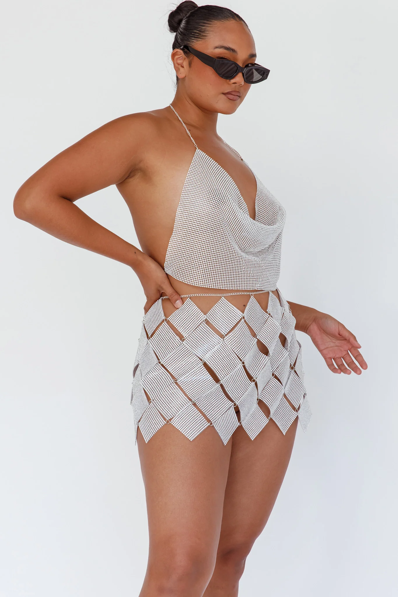 Vally Sequins Geometric Mini Skirt Silver - Image 4
