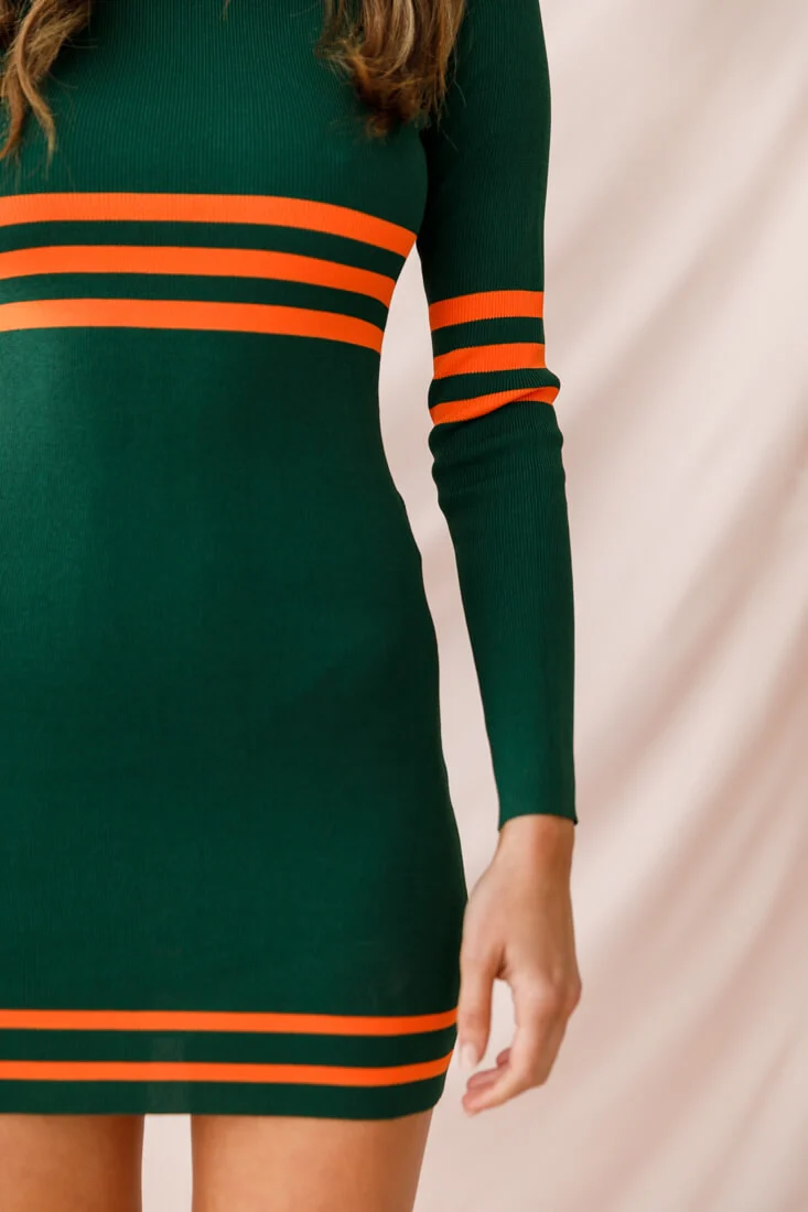 Varsity Long Sleeve Mini Dress Forest Green - Image 4