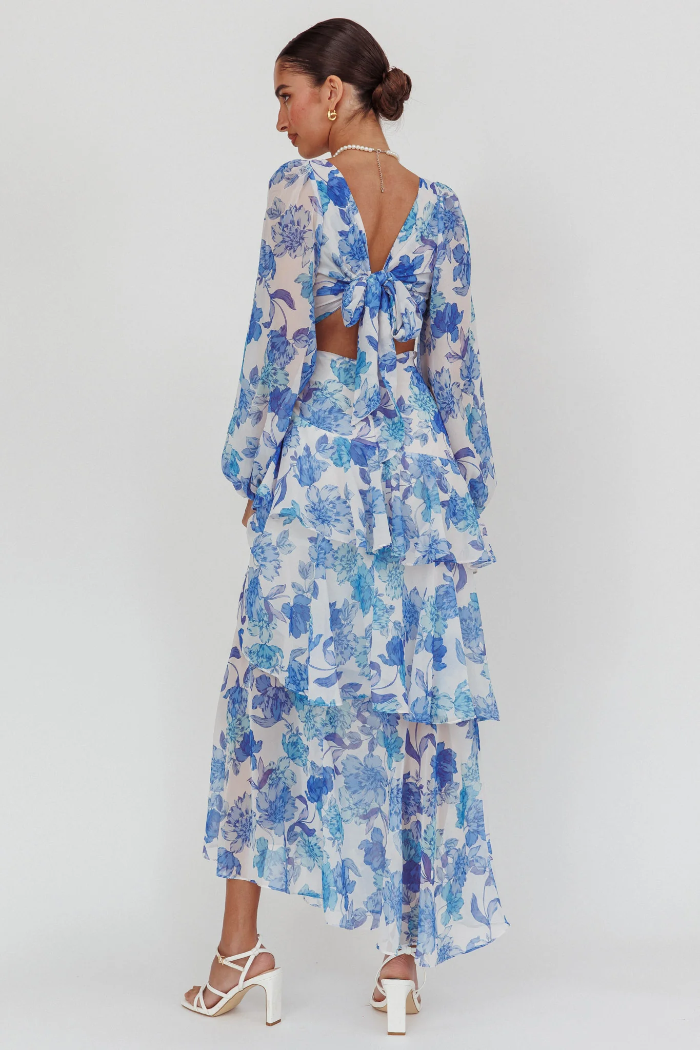 Veda Long Sleeve Floral Tiered Ruffle Maxi Dress Blue - Image 3