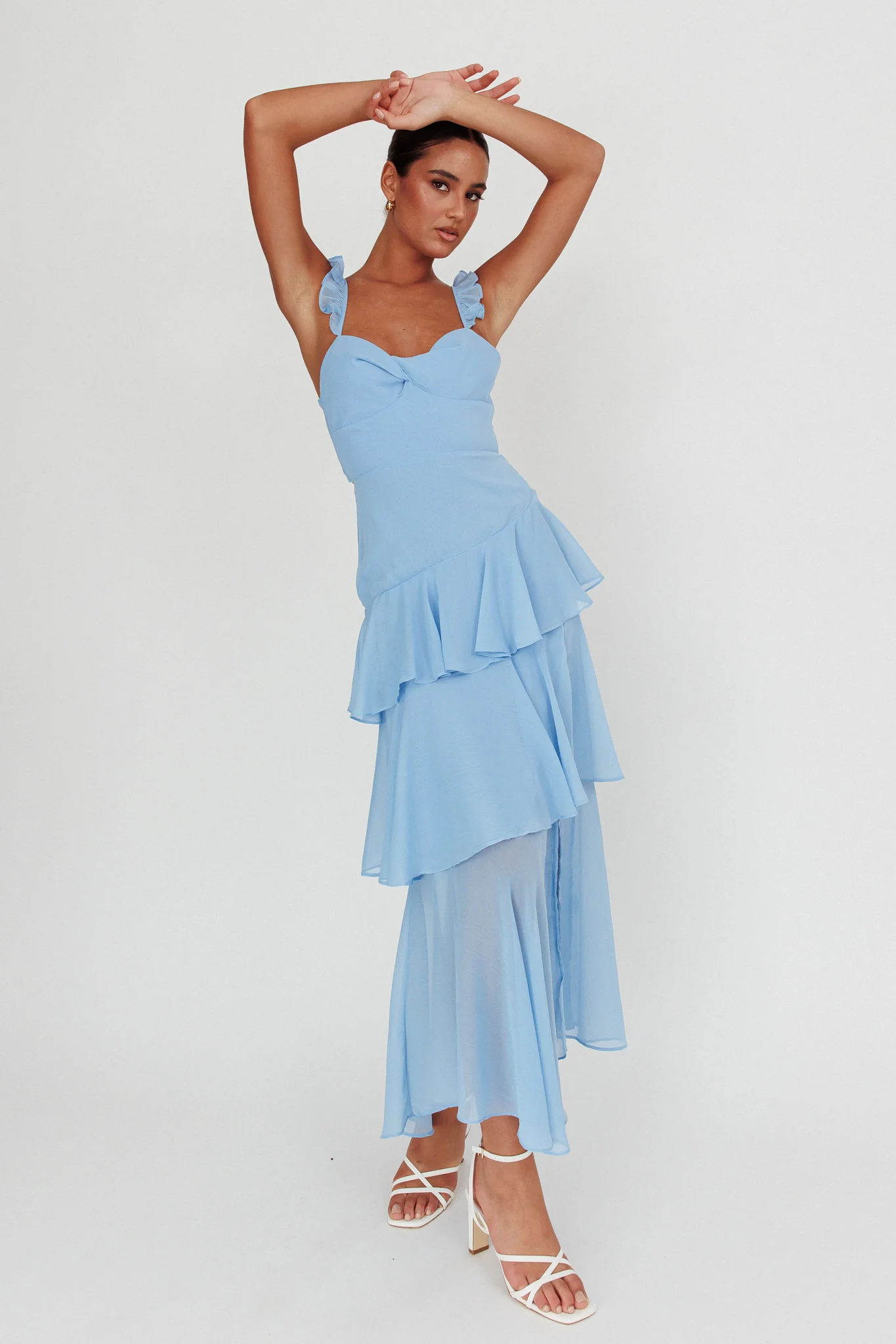 Veda Ruffle Strap Split Maxi Dress Blue - Image 2