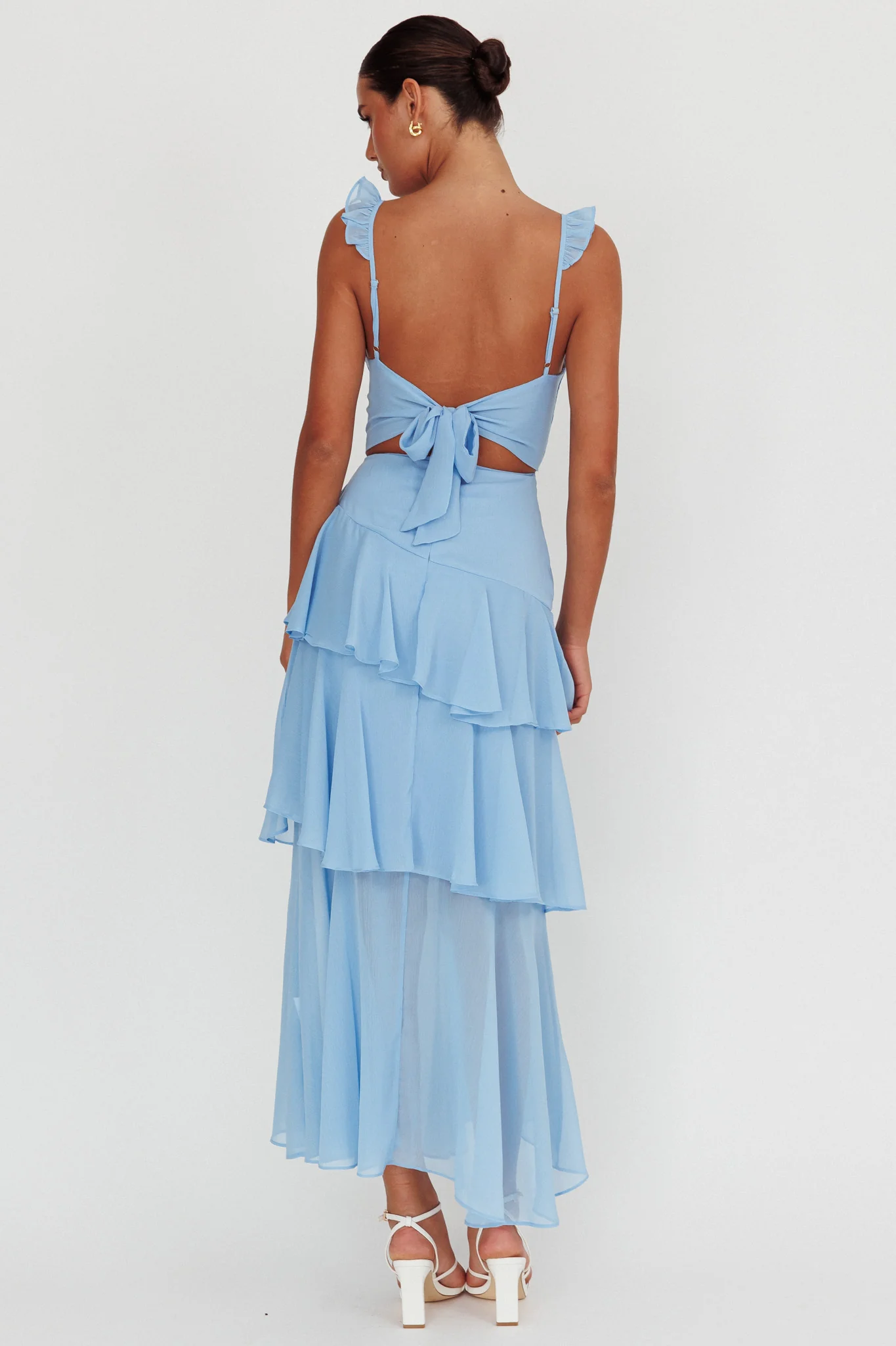Veda Ruffle Strap Split Maxi Dress Blue - Image 3