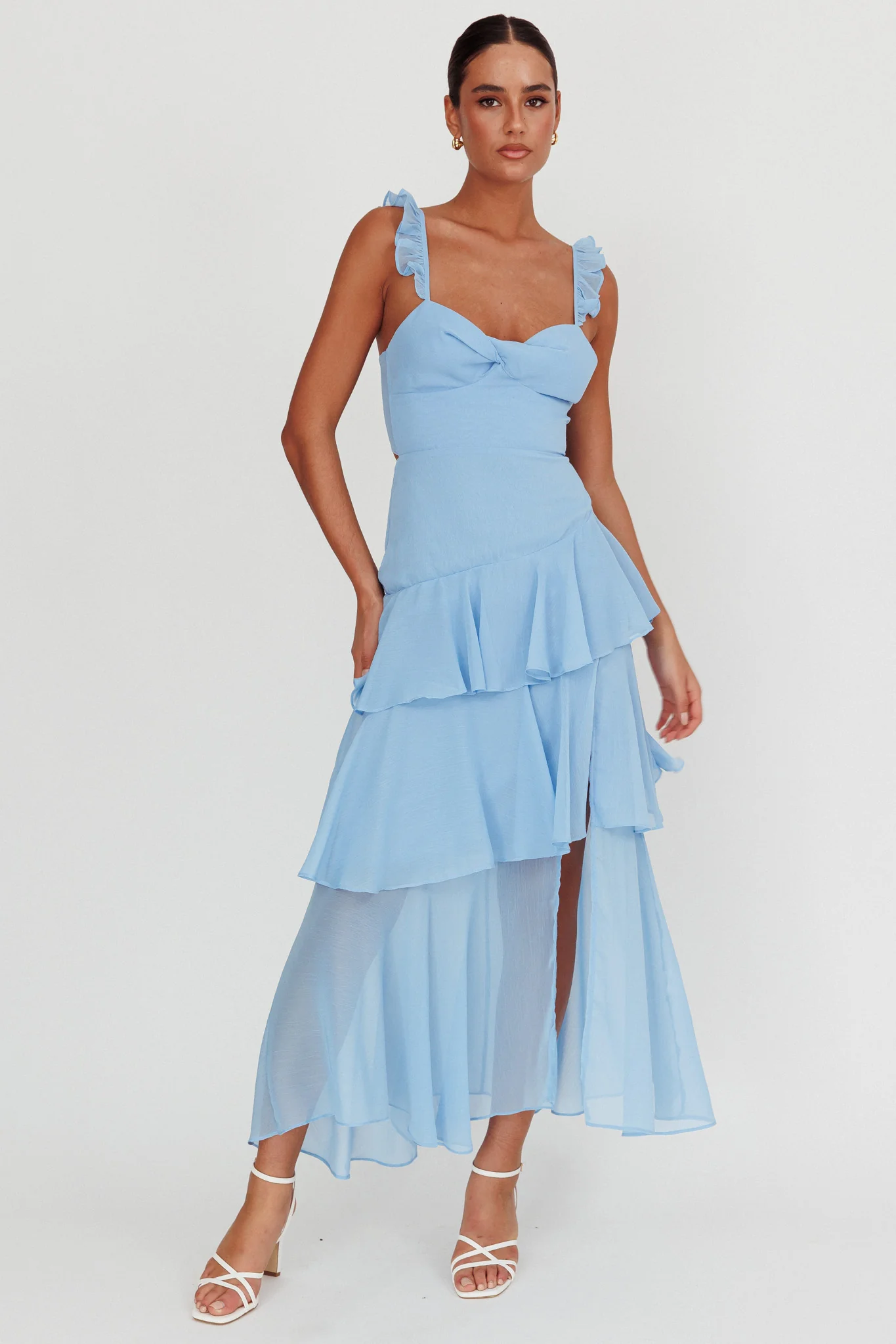 Veda Ruffle Strap Split Maxi Dress Blue - Image 4