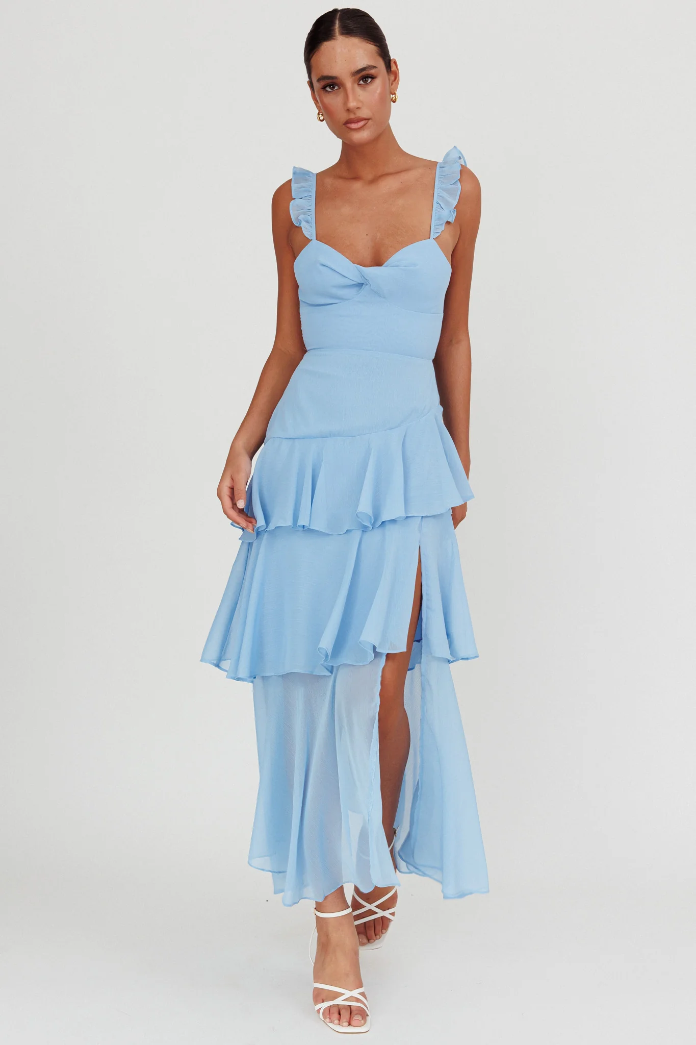 Veda Ruffle Strap Split Maxi Dress Blue - Image 6