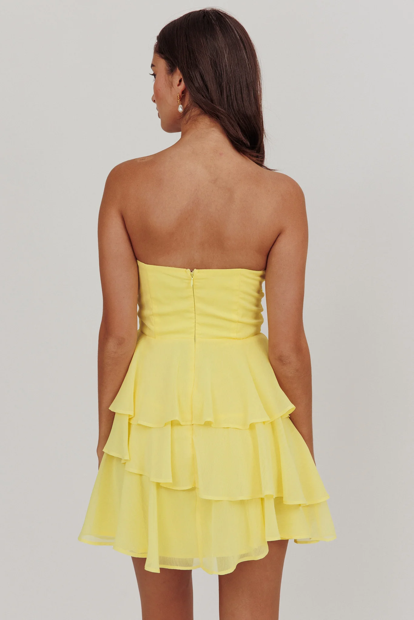 Veda Strapless Ruffle Mini Dress Lemon - Image 2