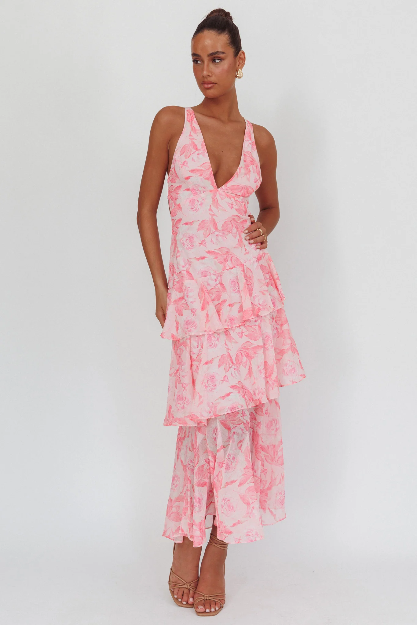 Veda Strappy Back Maxi Dress Floral Pink - Image 2