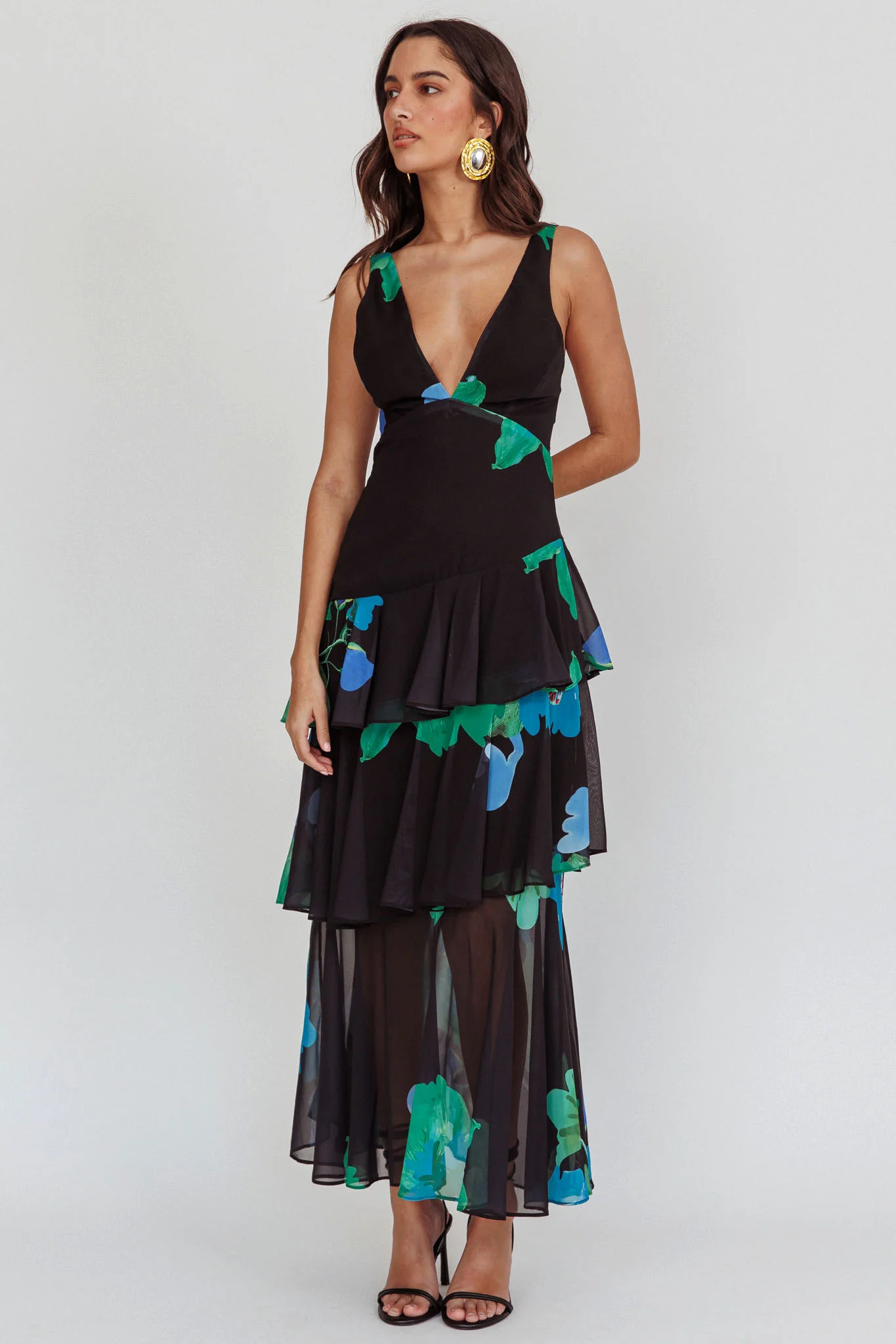 Veda Strappy Back Ruffle Maxi Dress Black - Image 3