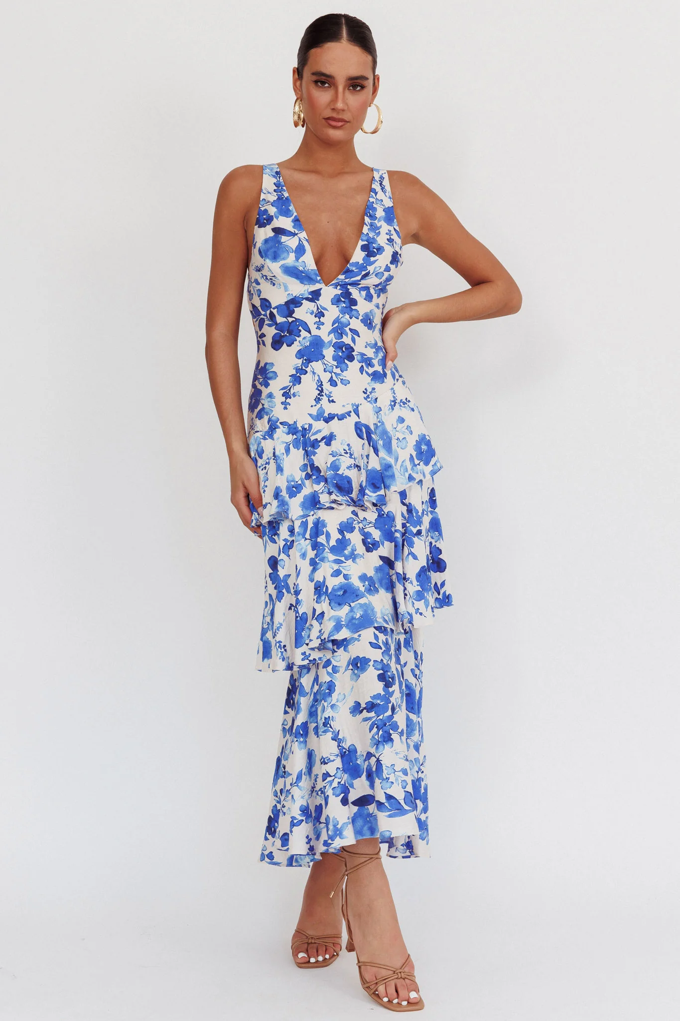 Veda Strappy Back Ruffle Maxi Dress Floral Blue - Image 5
