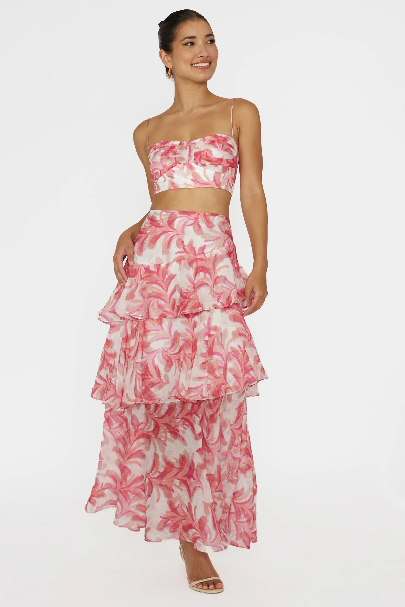 Veda Tiered Ruffle Maxi Skirt Floral Pink - Image 2