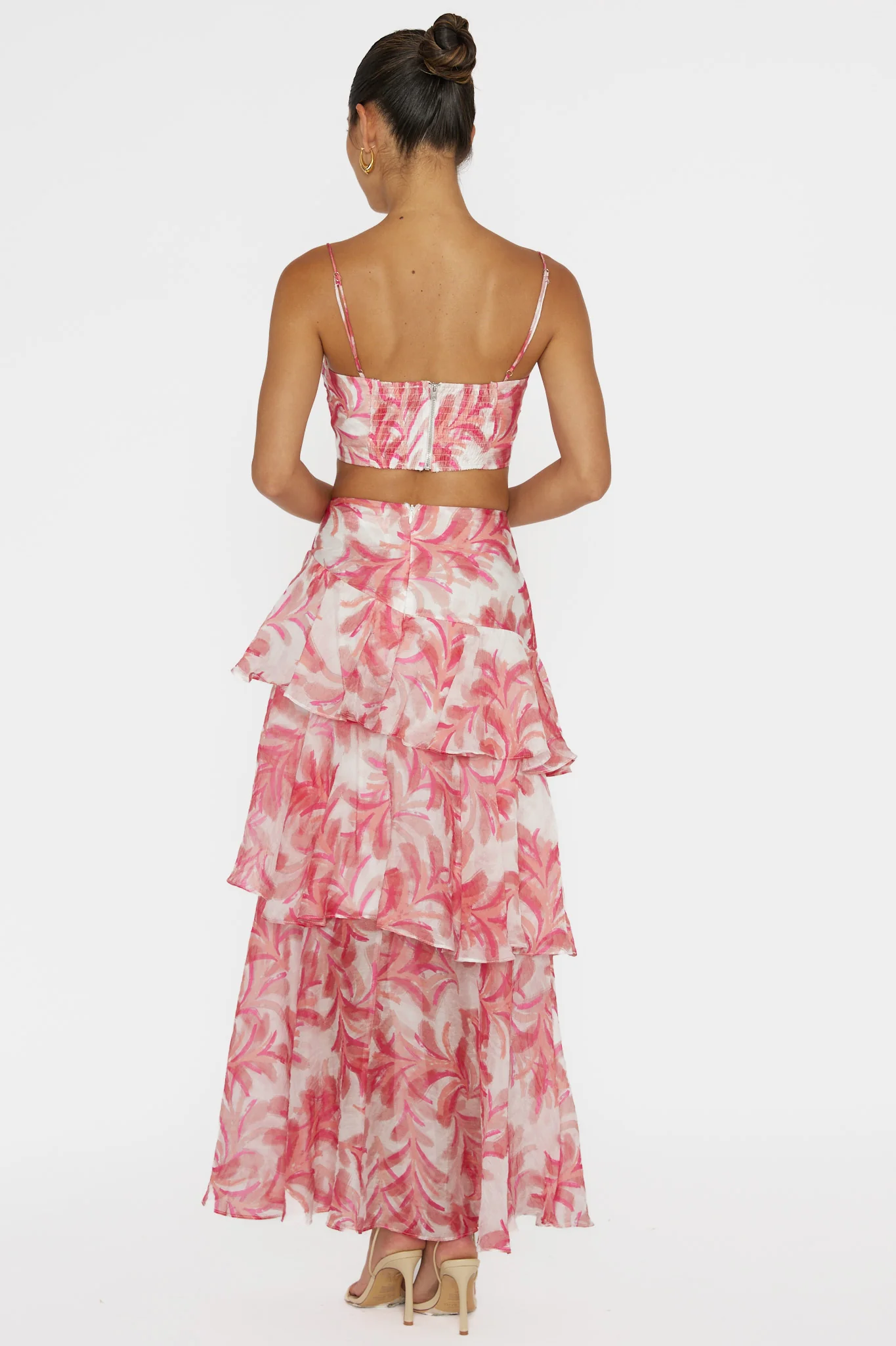 Veda Tiered Ruffle Maxi Skirt Floral Pink - Image 3