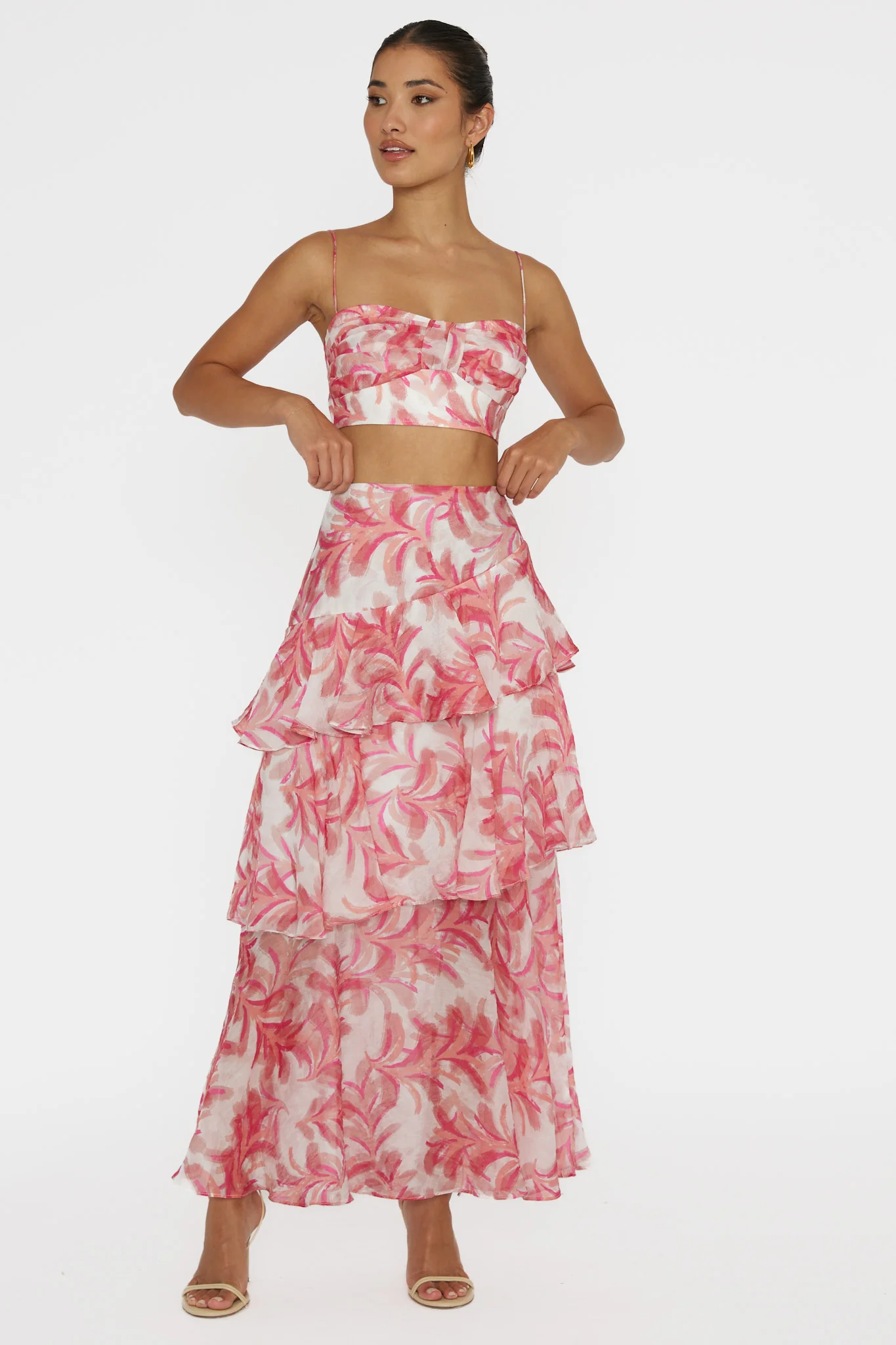 Veda Tiered Ruffle Maxi Skirt Floral Pink - Image 4