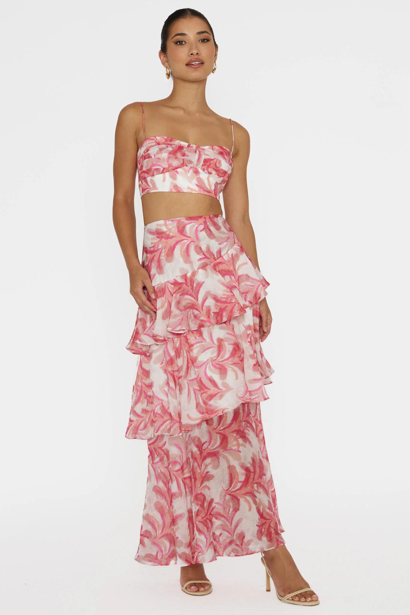 Veda Tiered Ruffle Maxi Skirt Floral Pink - Image 5