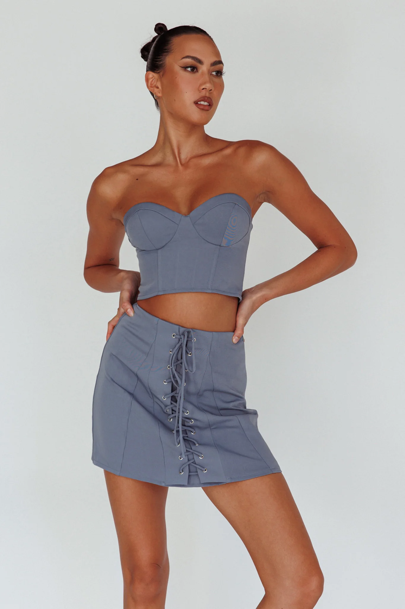 Ventura Lace-Up Skirt Suit Grey - Image 8