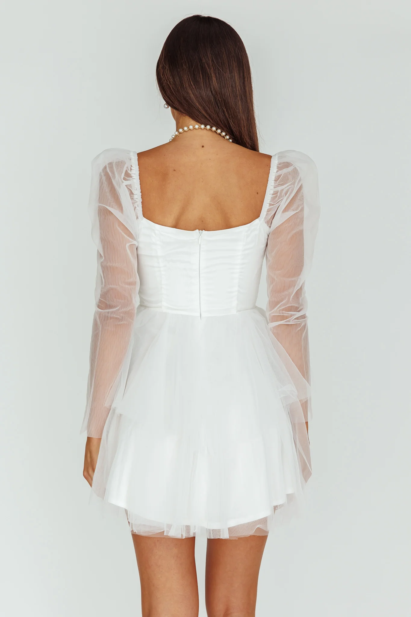 Veola Long Sleeve Tulle Mini Dress White - Image 2