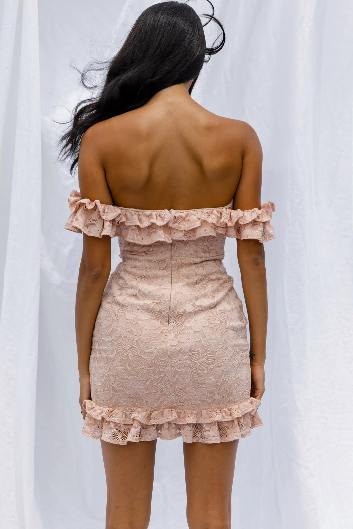 Verona Off-Shoulder Lace Overlay Mini Dress Blush - Image 8