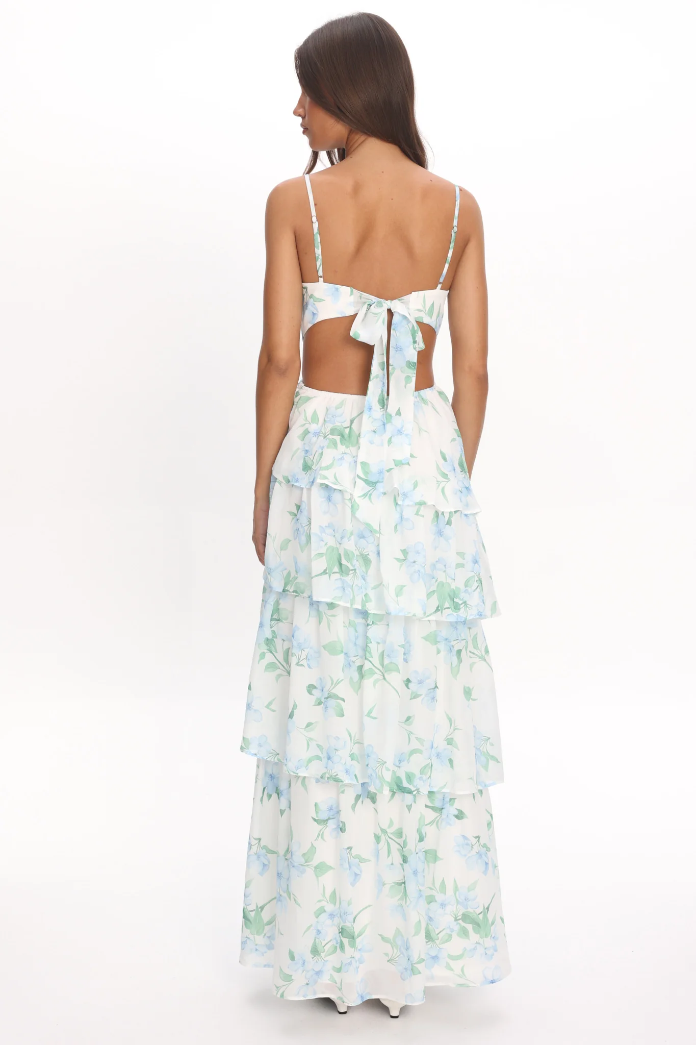 Vianne Tiered Cut-Out Maxi Dress Floral Blue - Image 4