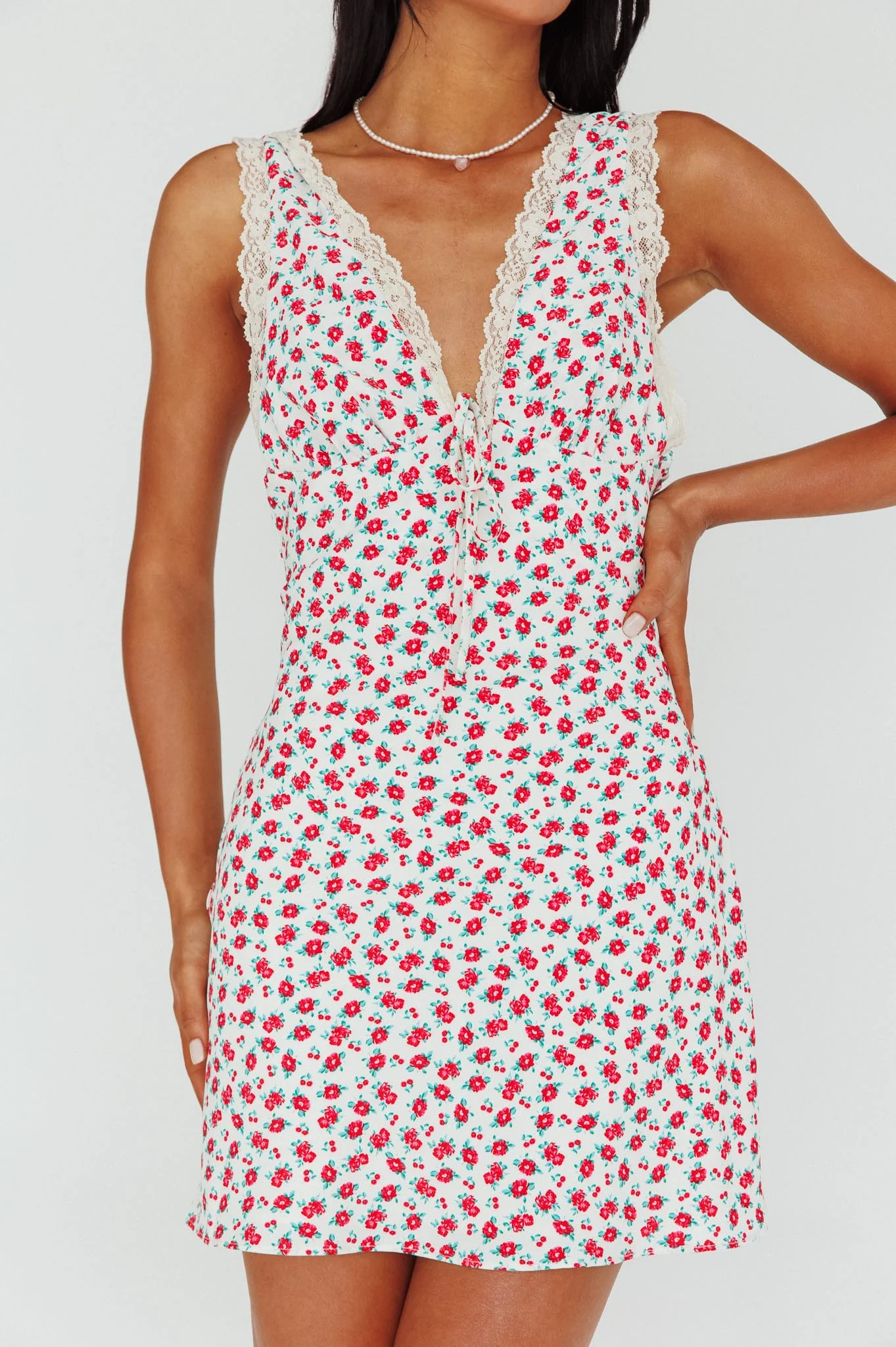Vigo Lace Trim Sundress Floral White - Image 4