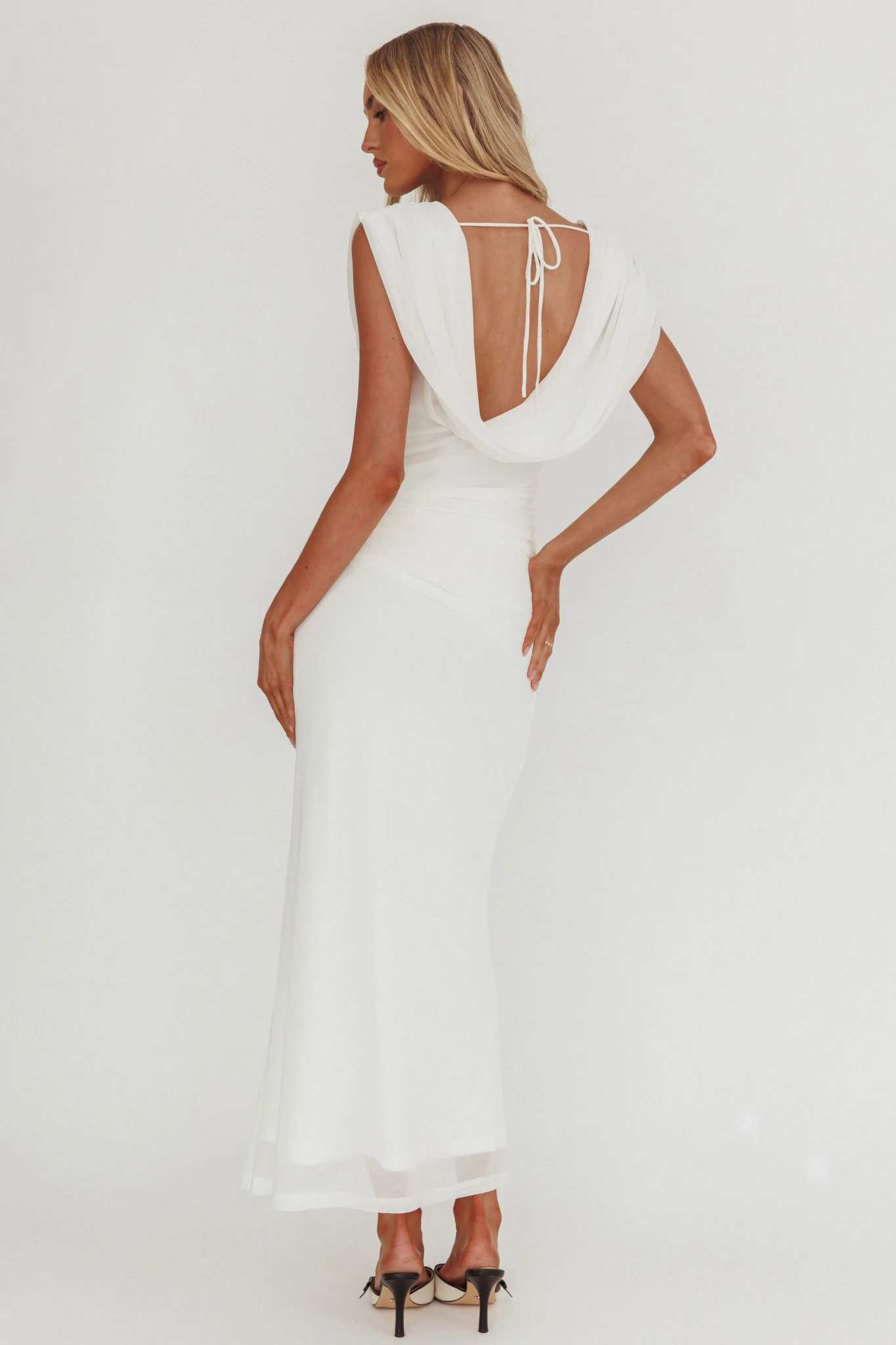 Virgo Season Draped Shoulder Maxi Dress White - Image 2