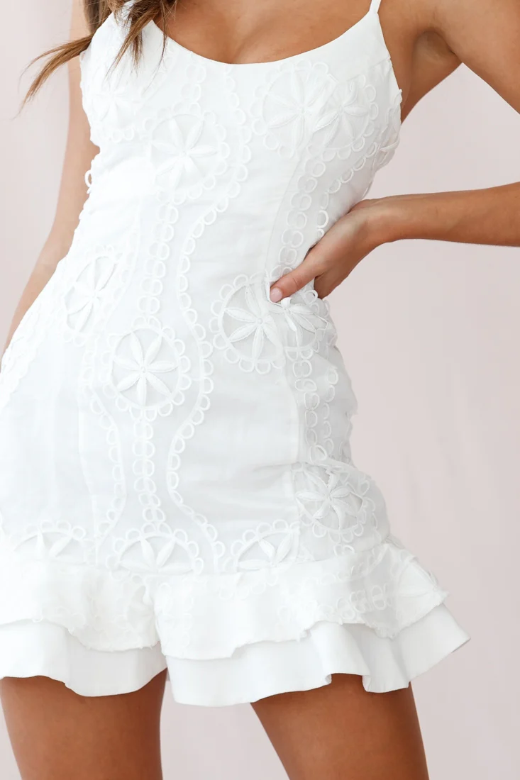 Virtue Cami Strap Embroidered Flounce Hem Dress White - Image 5