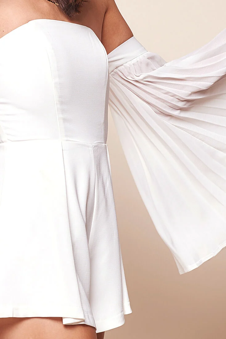 Viva Off the Shoulder Angel Bell Sleeved Romper White - Image 6