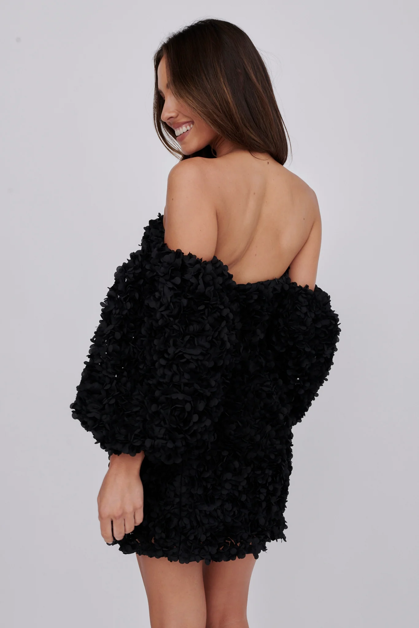 Vive La Rose Off-Shoulder Embellished Mini Dress Black - Image 2