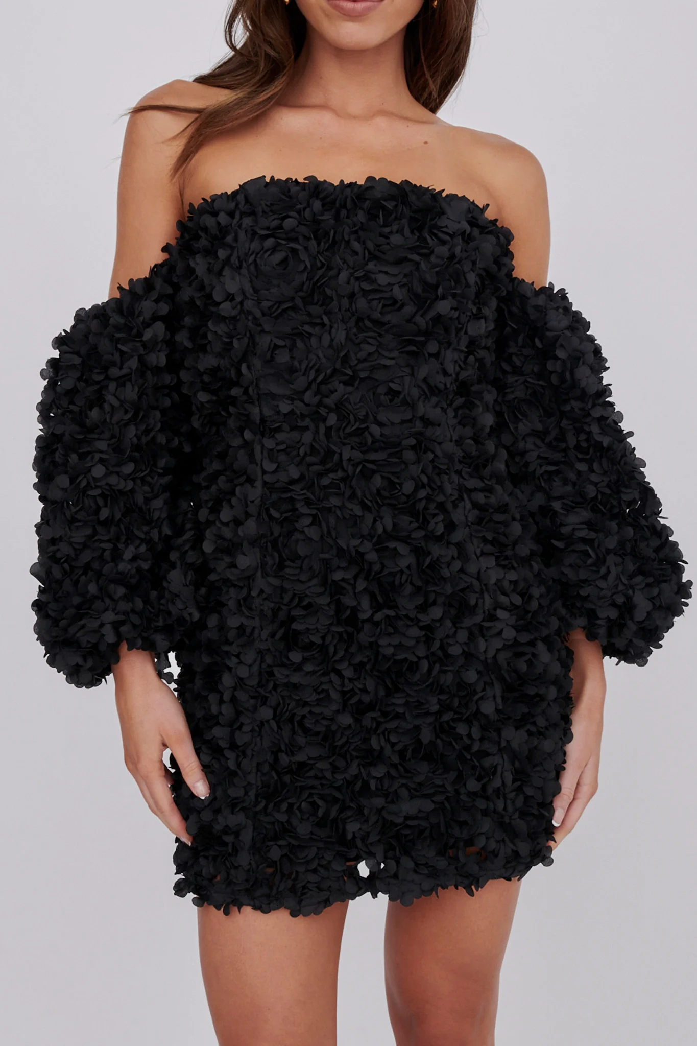 Vive La Rose Off-Shoulder Embellished Mini Dress Black - Image 5