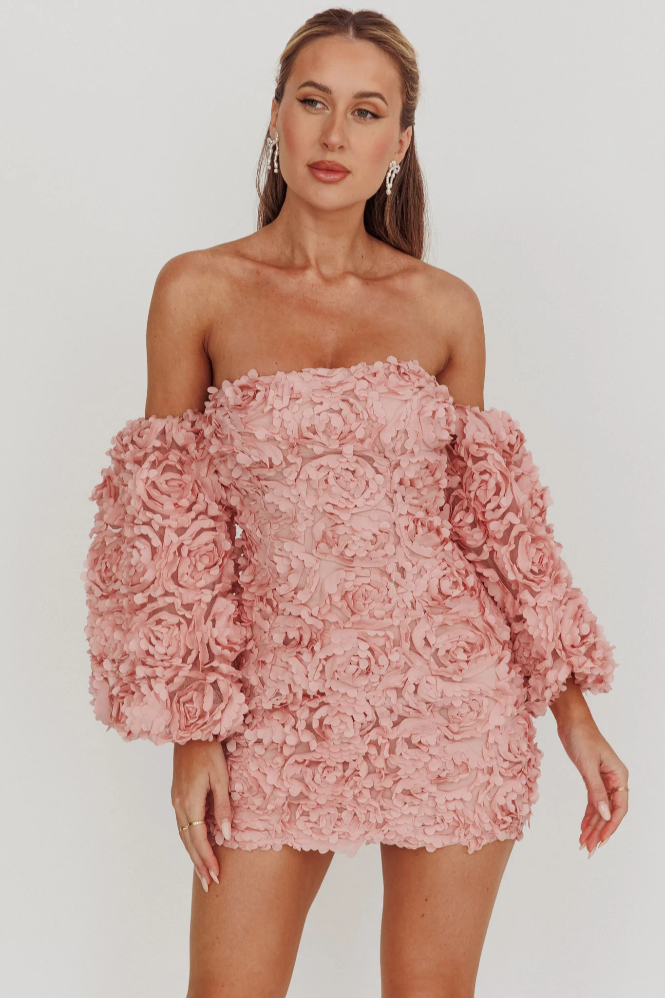 Vive La Rose Off-Shoulder Floral Mini Dress Blush - Image 3