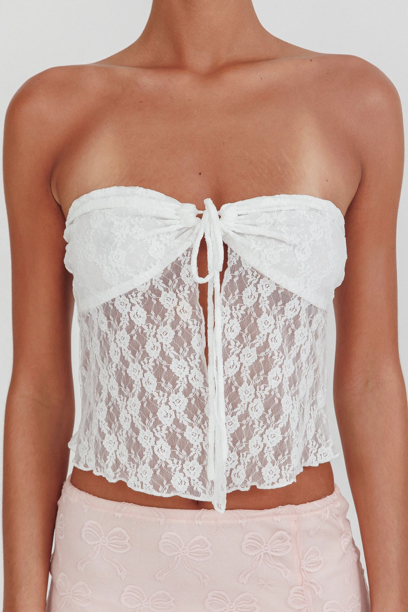 Weekday Strapless Lace Top White - Image 6