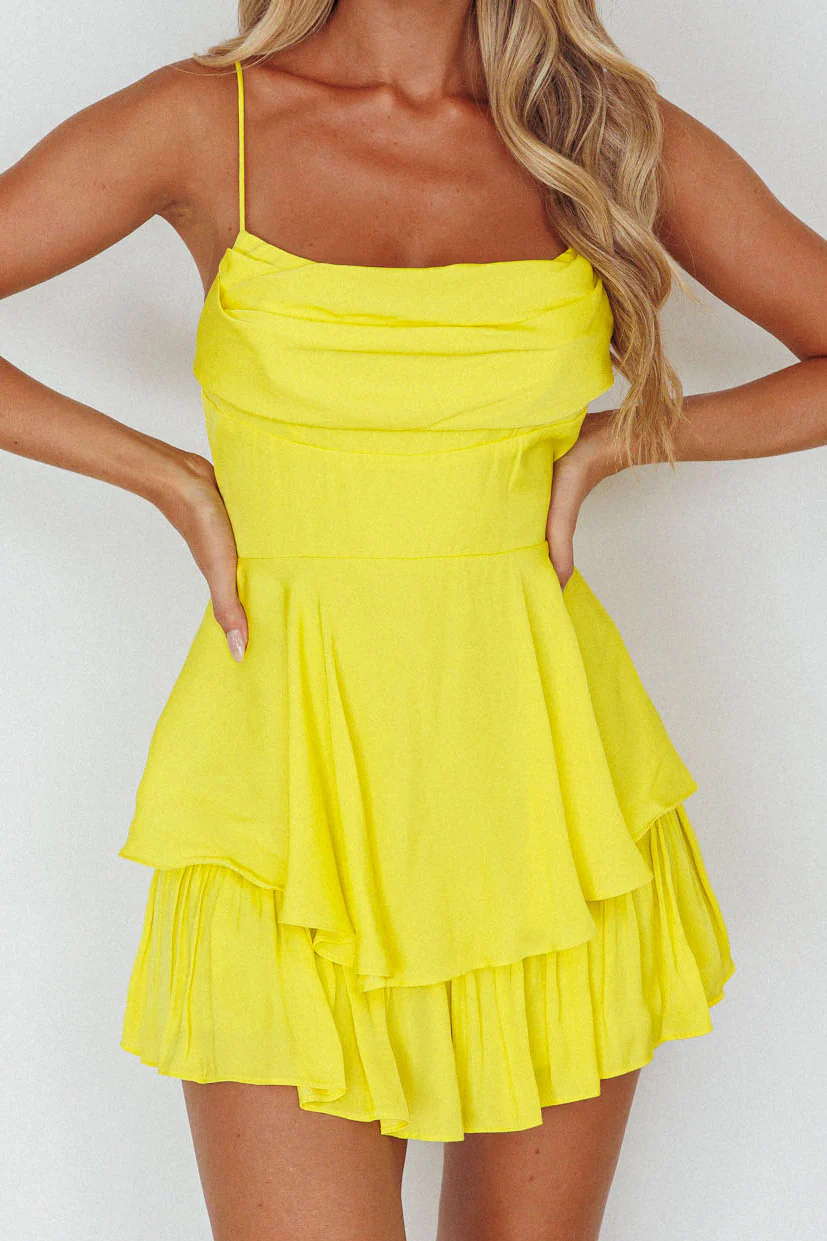 Well Versed Cowl Neck Flounce Romper Bright Yellow - Image 4