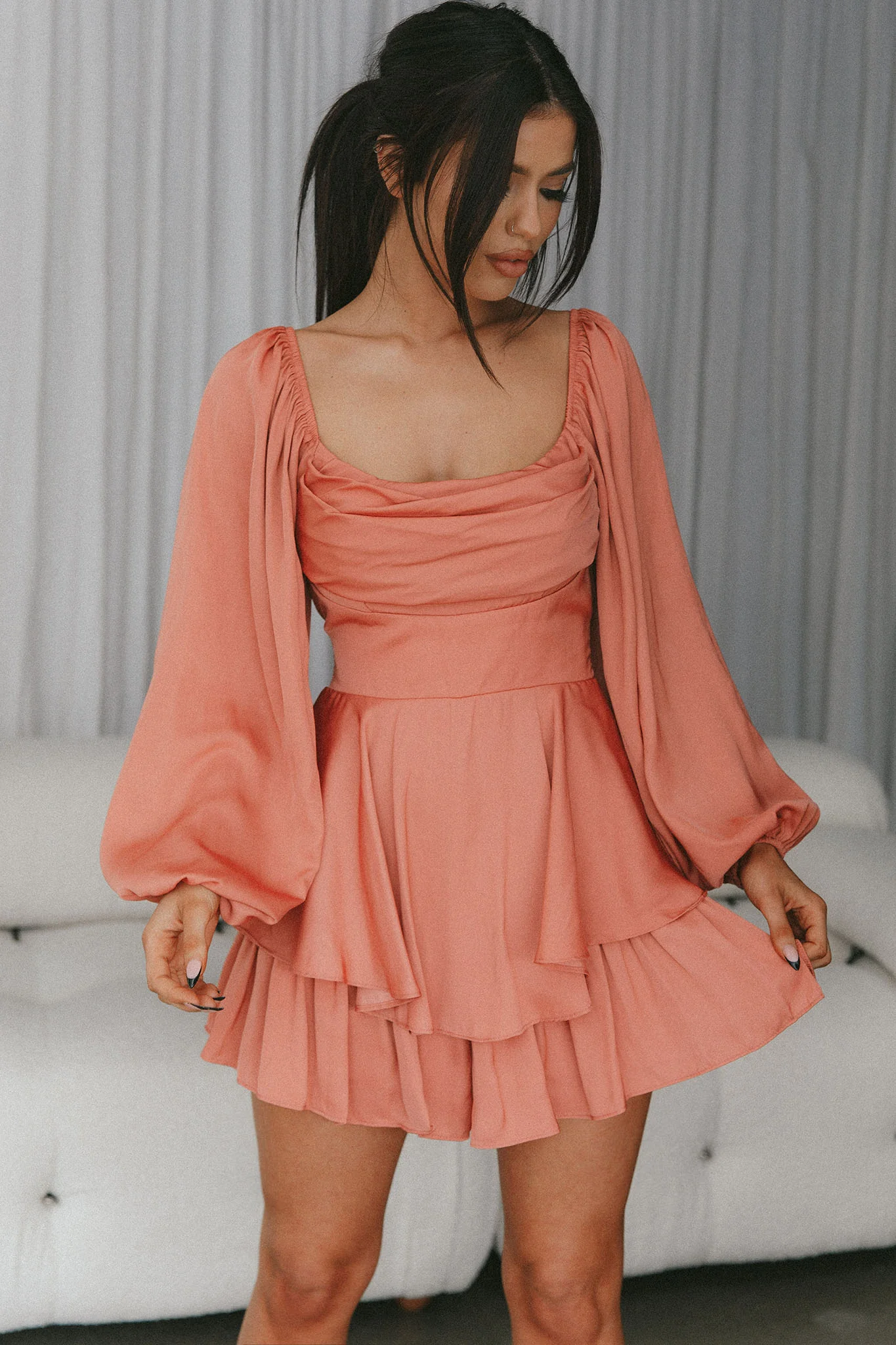 Well Versed Long Sleeve Flounce Romper Rose - Image 6