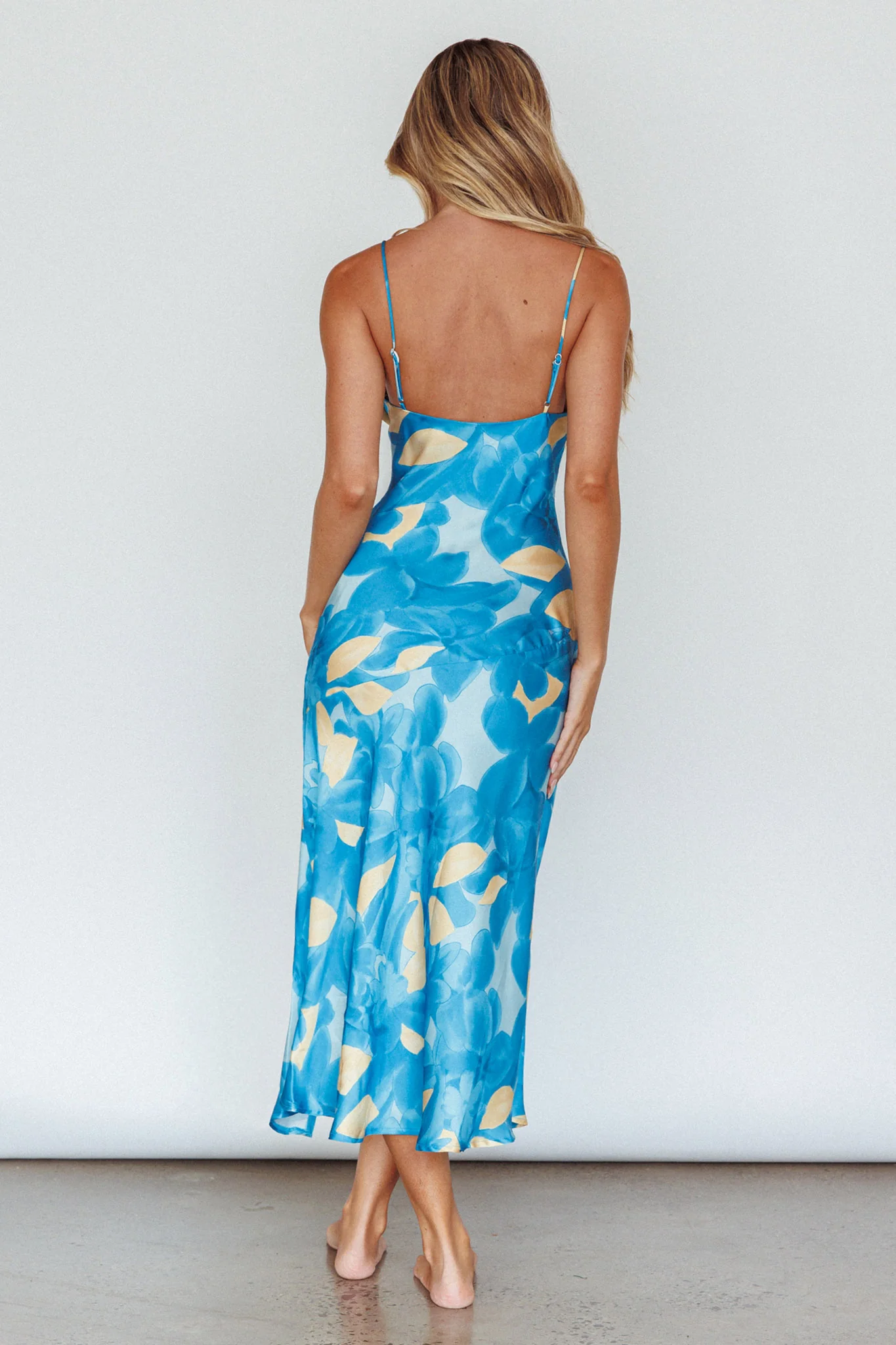 Well Versed Pleated Bust Front Split Dress Flora Blue - Image 2
