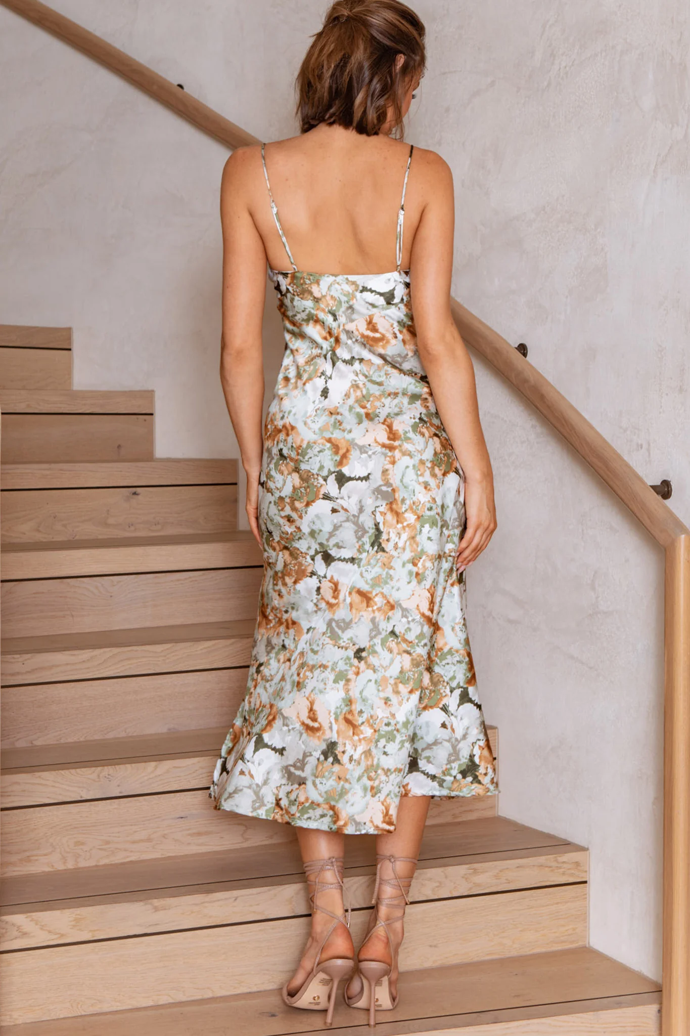 Well Versed Pleated Bust Front Split Dress Floral Abstract Print Sage - Image 2