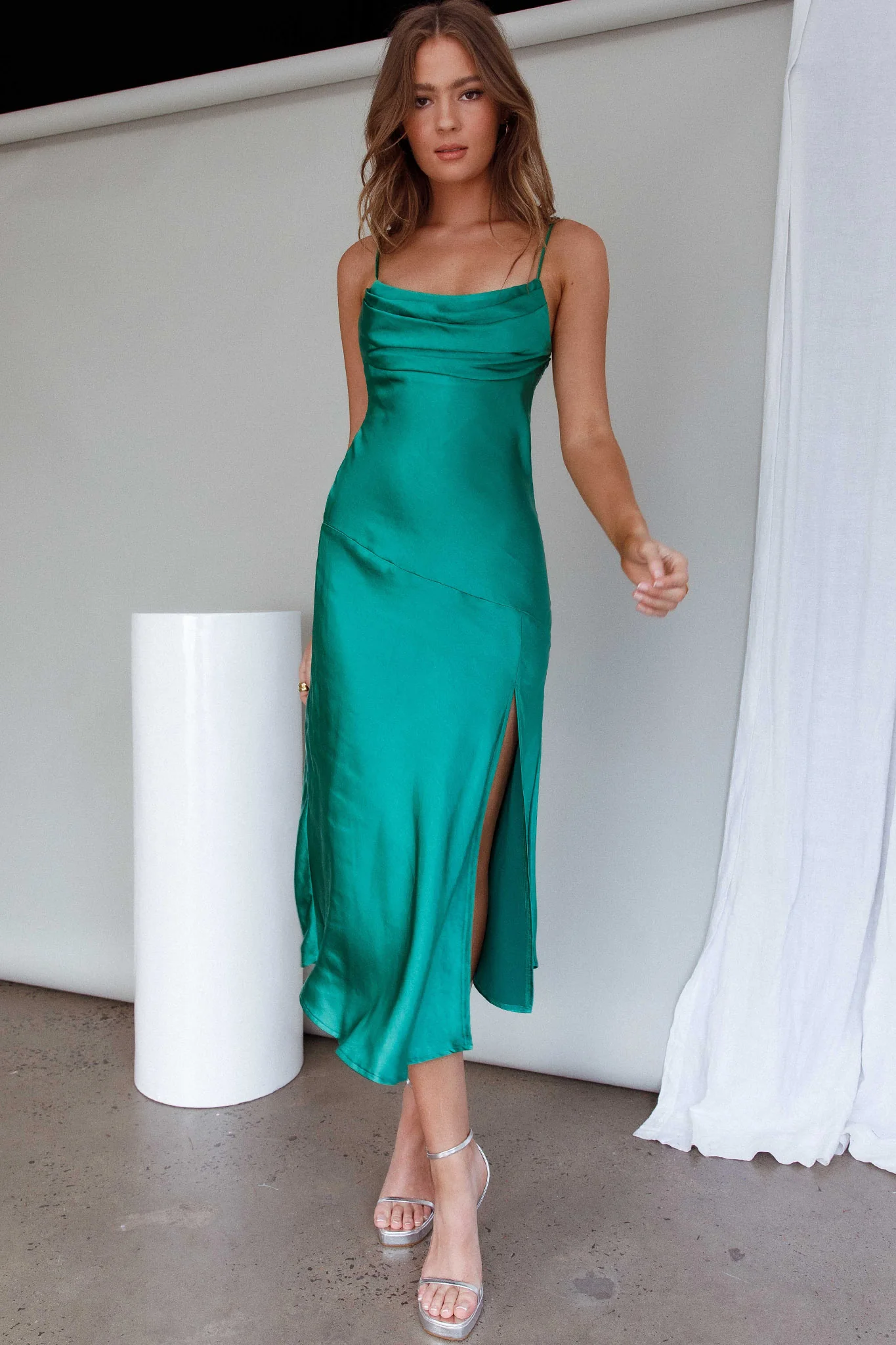 Well Versed Pleated Bust Front Split Dress Green - Image 5