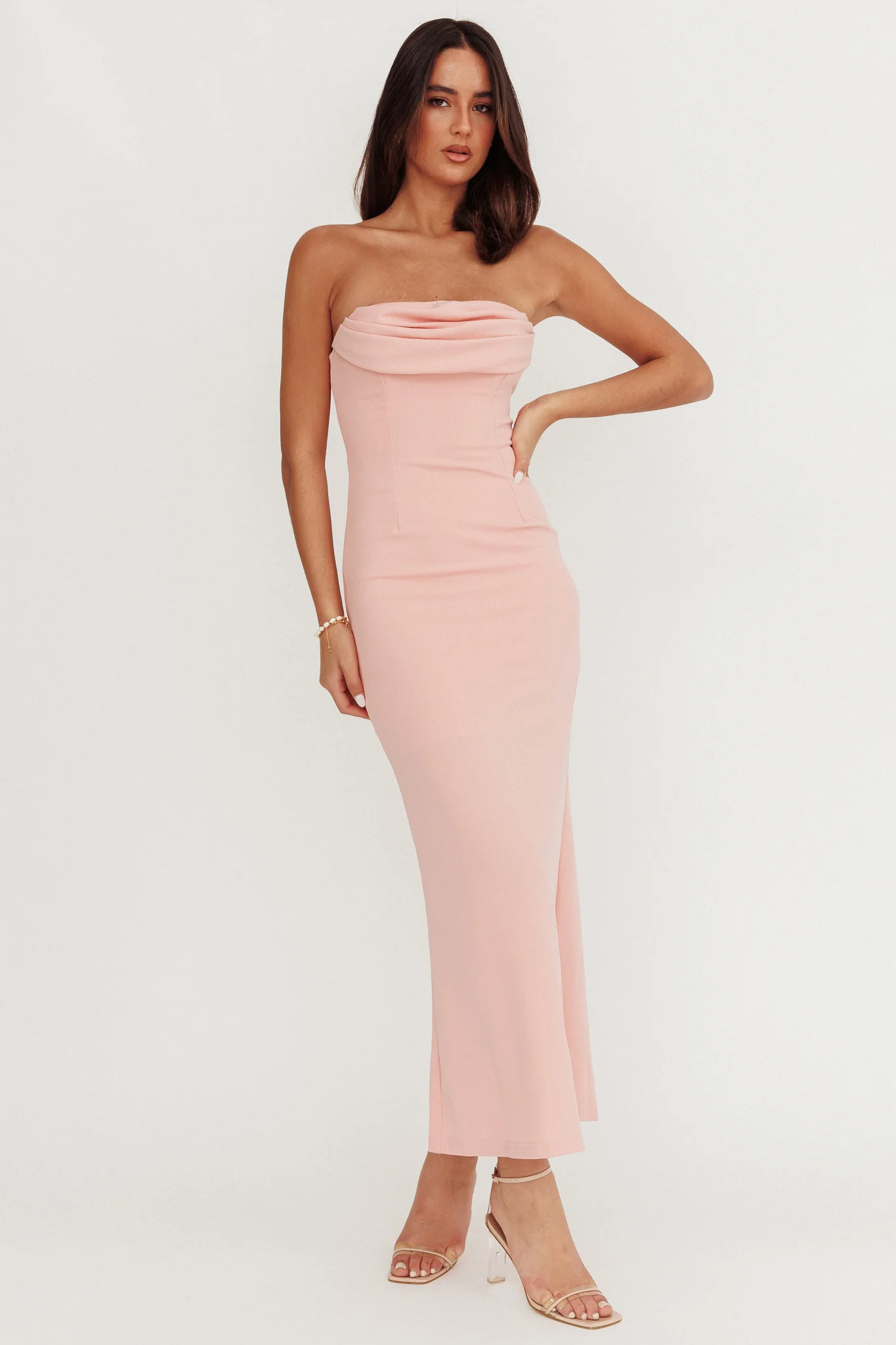 Well Versed Strapless Pleat Bust Maxi Dress Pink - Image 4