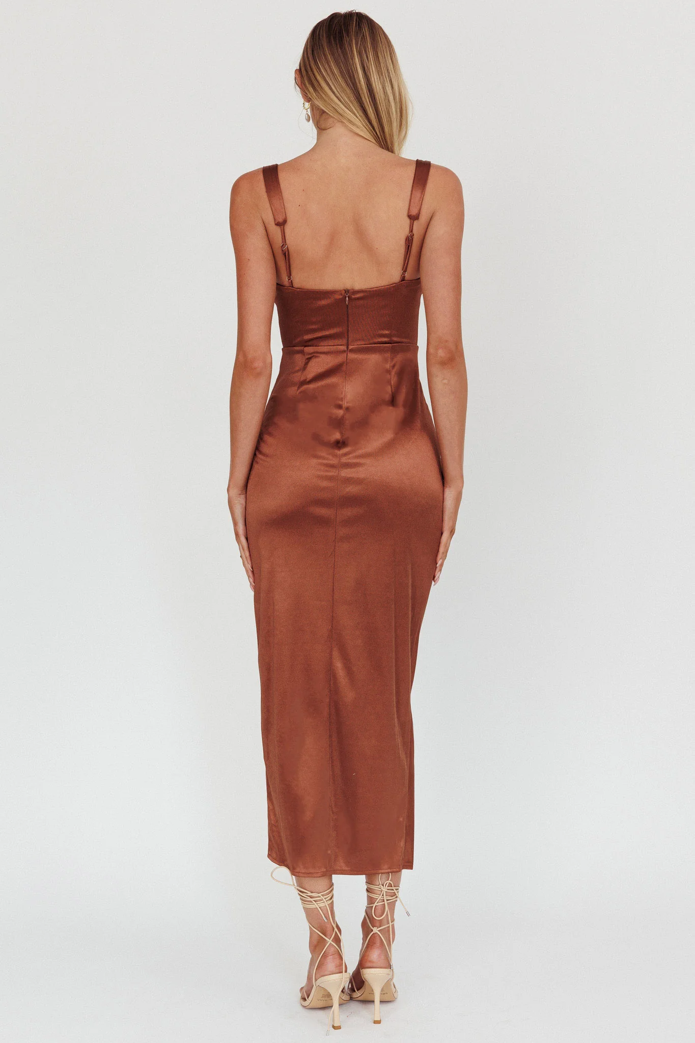 Whimsy Pleated Bust Midi Dress Chocolate - Image 3