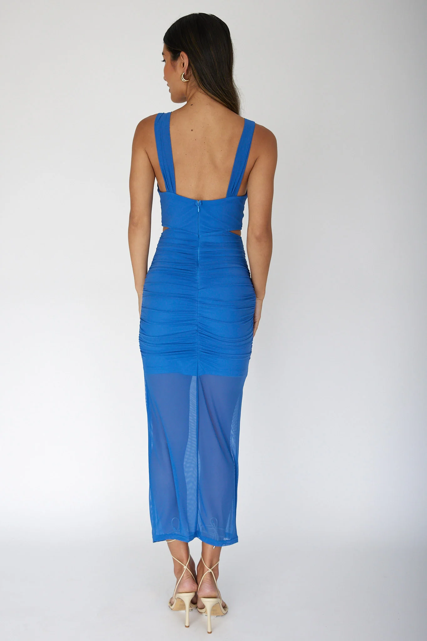 Willa Ruched Cut-Out Midi Dress Blue - Image 2