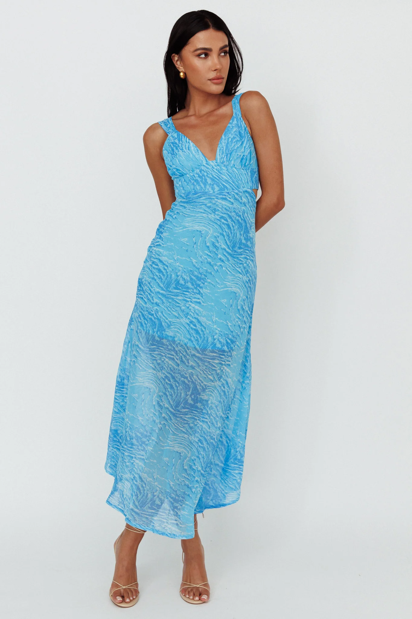Willa Tie Back Midi Dress Print Blue - Image 5