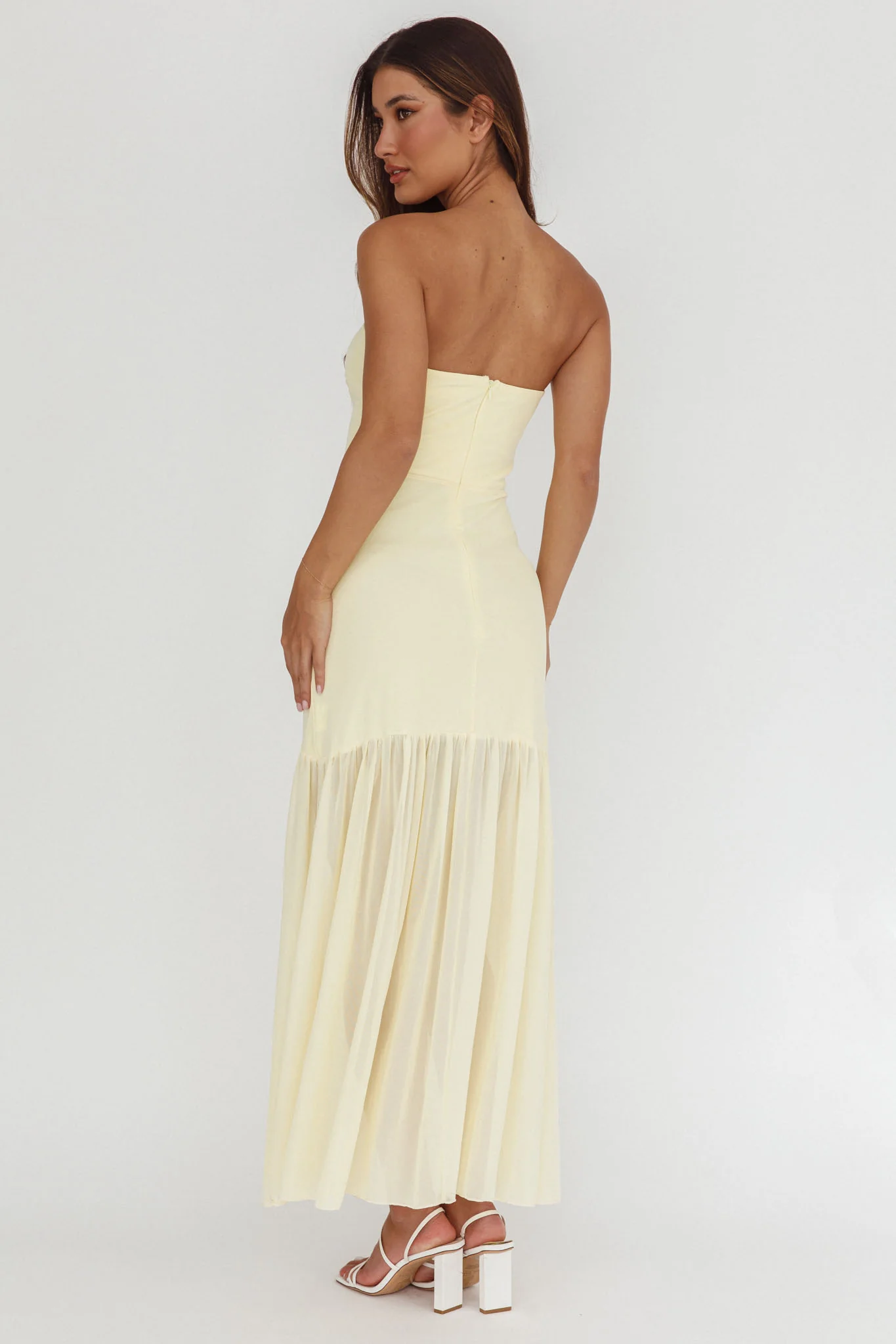 Wilma Sheer Hem Strapless Midi Dress Butter - Image 2