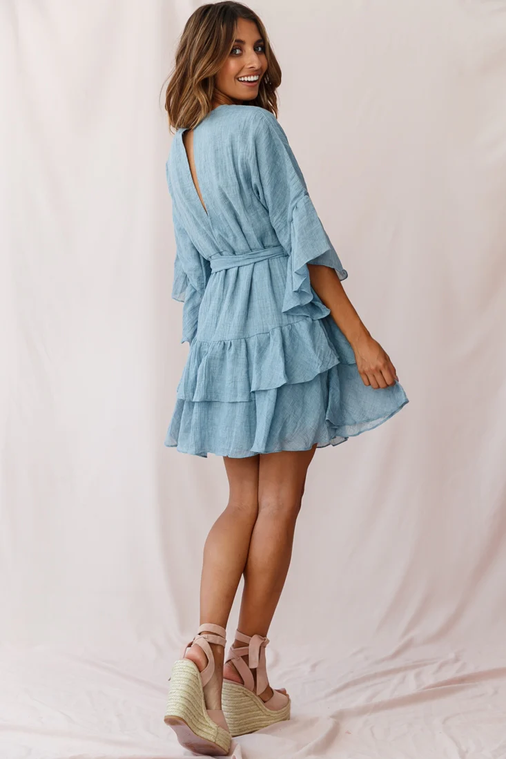 Wilshire Tiered Ruffle Hem Dress Denim Blue - Image 3
